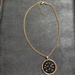 Bronze Milor Italy Black cabochon & Faucet Gemstones Pendant Vintage Necklace